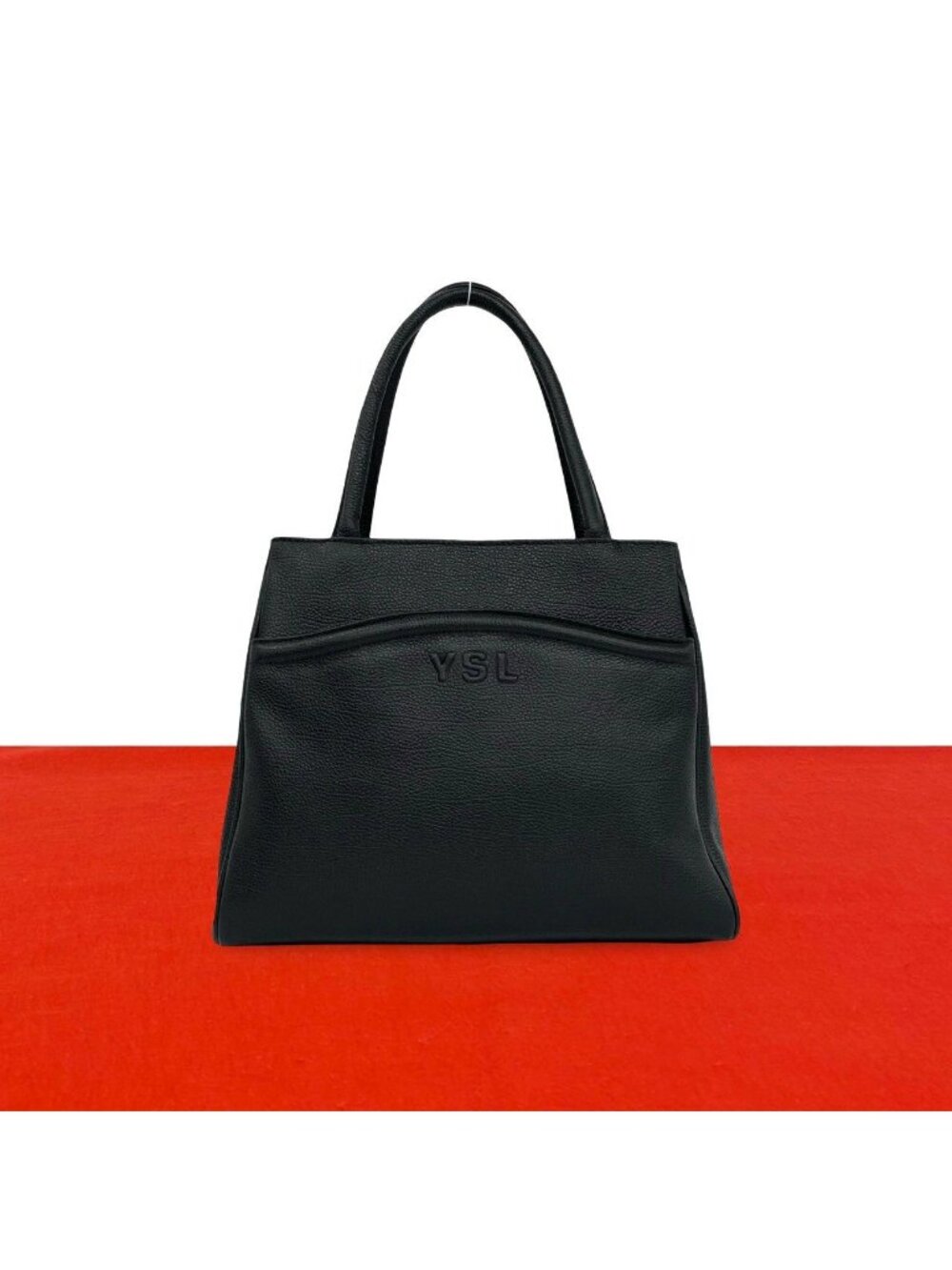 Saint Laurent Vintage YSL Logo Leather Tote Bag Black